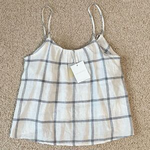 THREAD & SUPPLY NWT Linen Blend Tank Cropped Built in Bra White Black Size Small